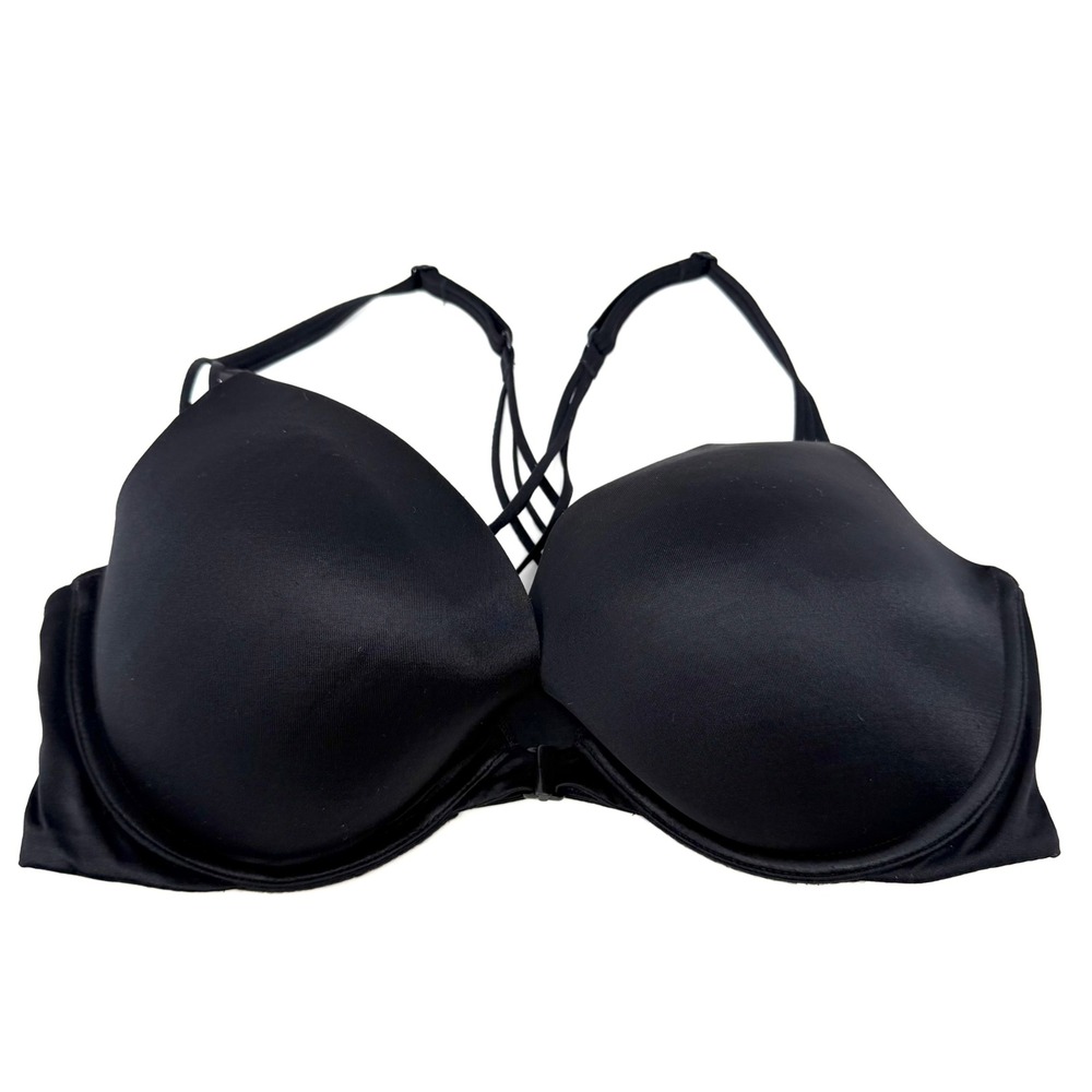 Victoria's Secret Very Sexy Push-Up Bra 36D Black Strappy Racerback Front Close